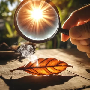 Igniting a fire with a magnifying glass